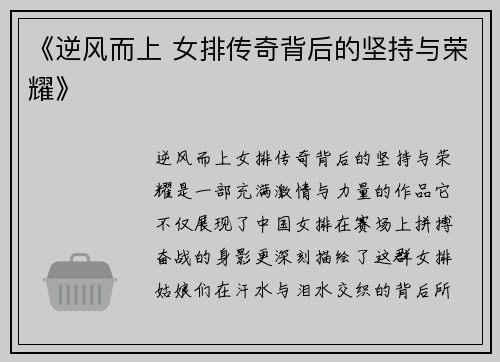 《逆风而上 女排传奇背后的坚持与荣耀》
